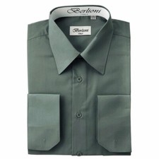 BERLIONI ITALY MEN'S DRESS SHIRT FRENCH CONVERTIBLE CUFF DRESS SHIRT CHARCOAL