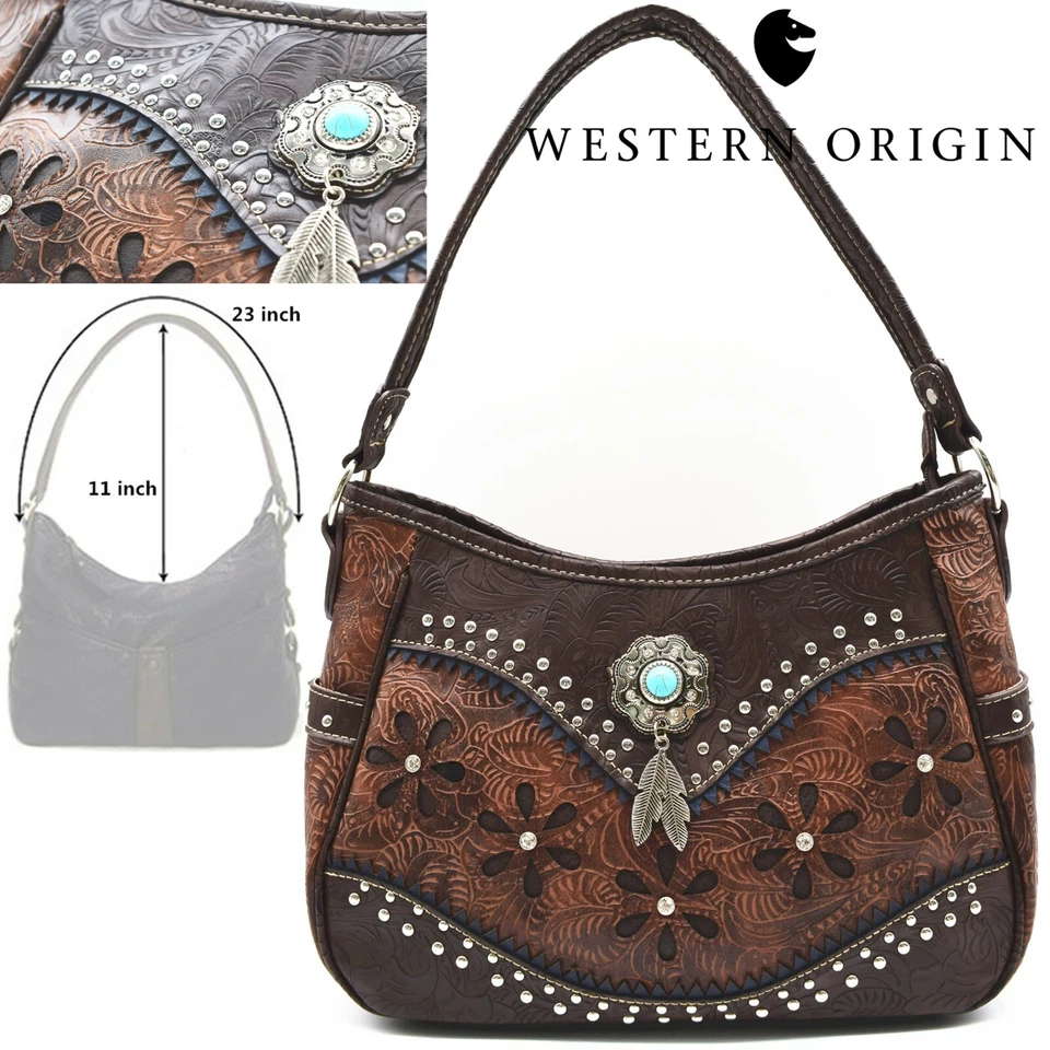 Western Bolso de Mano Oculto Cartera de Transporte Pluma Mujeres Bolso de Hombro Cartera Café Foto 2 de 4