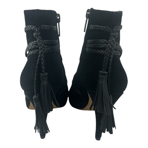 Vince Camuto ASTAN Black Booties Peep Toe Suede Tassels Braided Womens Sz 6M - Picture 5 of 15
