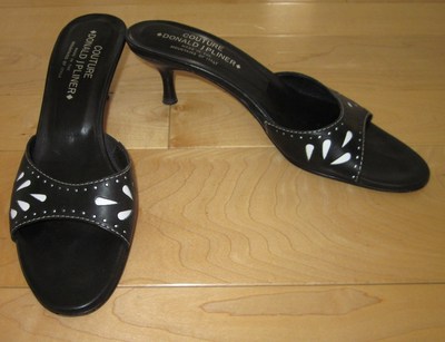 Donald J Pliner Black & White Leather Slide Sandals Kiwi 8.5  display picture 1