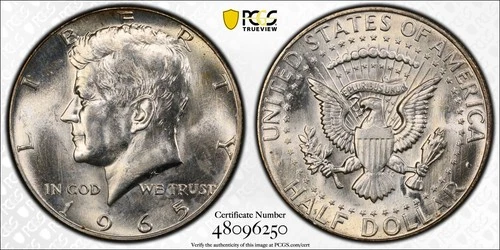 1965 Kennedy Half Dollar PCGS MS65