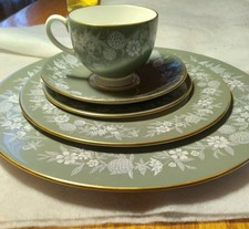 Collectible VTG MCM Wedgwood Fieldfare TURQUOISE China Place Setting, 5 Pcs