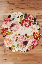 Hand Tufted 4x4 Round Floral Round Carpet Pencil Carving Unique Accent Rug Home