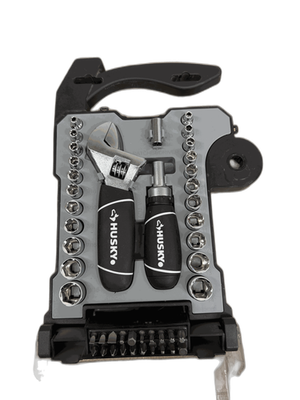 #ad Husky 1 4 in. and 3 8 in. Drive Stubby Ratchet and Socket Set 46 Piece $14.99