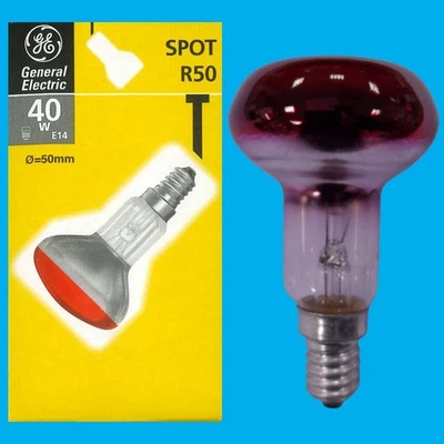 GE 2x 40W Color Rojo R50 Reflector Incandescente Foco SES E14 Bombilla