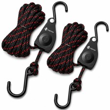 LE KAPMOZ Ratchet Tie Down Straps, 1/4" 12FT Adjustable Rope Hanger, 2 Pack
