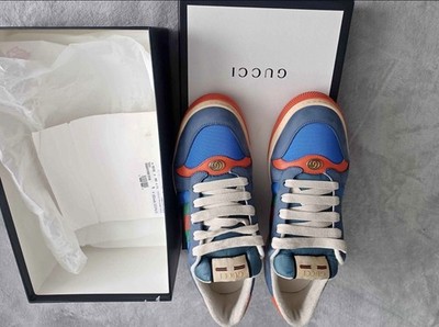 GUCCI Men s Screener Leather Sneaker - Blue/Orange - US SIZE 11