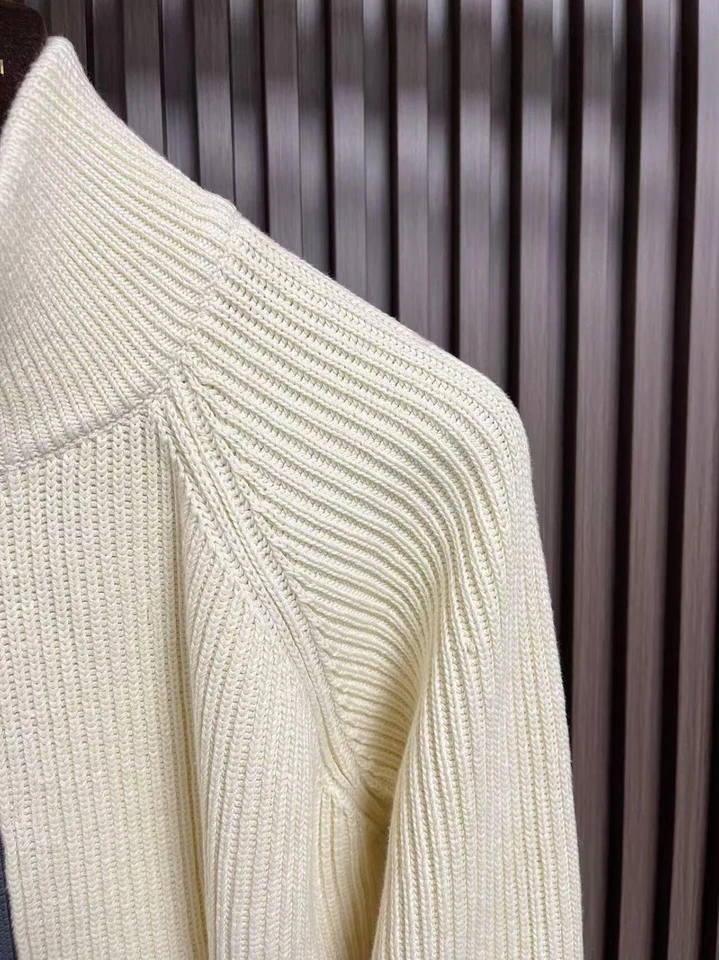 Brunello Cucinelli Minimalist Men's Wool Zipper Long-Sleeve Sweater Jacket White - Image 3 of 4