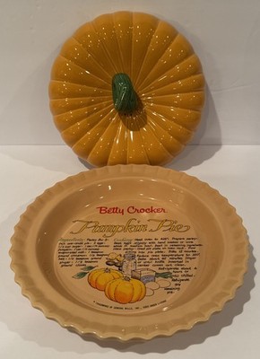 Betty Crocker Pumpkin Pie Recipe Dish Ceramic Real Plate with Lid 14  Round