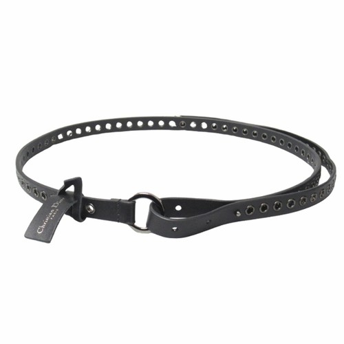 Cinturón perforador Dior 22AW Christian piel de becerro cuero ojales estrechos 75 negro usado f