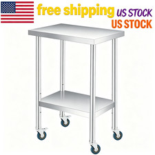 Stainless Steel Work Table with 2 Locking Wheels 18x24x35 Inches Commercial