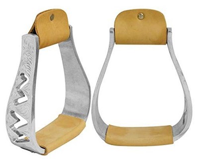 Showman Engraved Polished Aluminum Stirrups w/ Cut Out Zig Zag Design! NEW TACK!