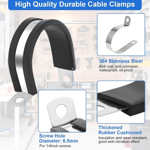176Pcs Cable Clamps Set with 72Pcs Screws, 8 Sizes Rubber Insulated Stainless St - Picture 4 of 7