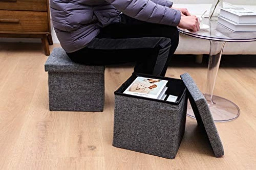 Huishun Linen Folding Storage Ottoman .Cube Footrest Seat Linen Small Coffee  - Image 4 of 4