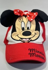 Authentic Disney Minnie Mouse Red Baseball Cap Hat 3D Ears Satin Bow Adjustable