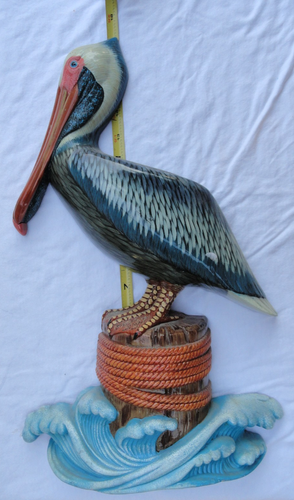 Pelican Sea Bird On Pole 17" tall Wall Mount Sculpture Plaque Nautical Decor - Picture 8 of 9