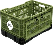 Bigant Heavy Duty Collapsible & Stackable Plastic Milk Crate-Medium Size, Olive,