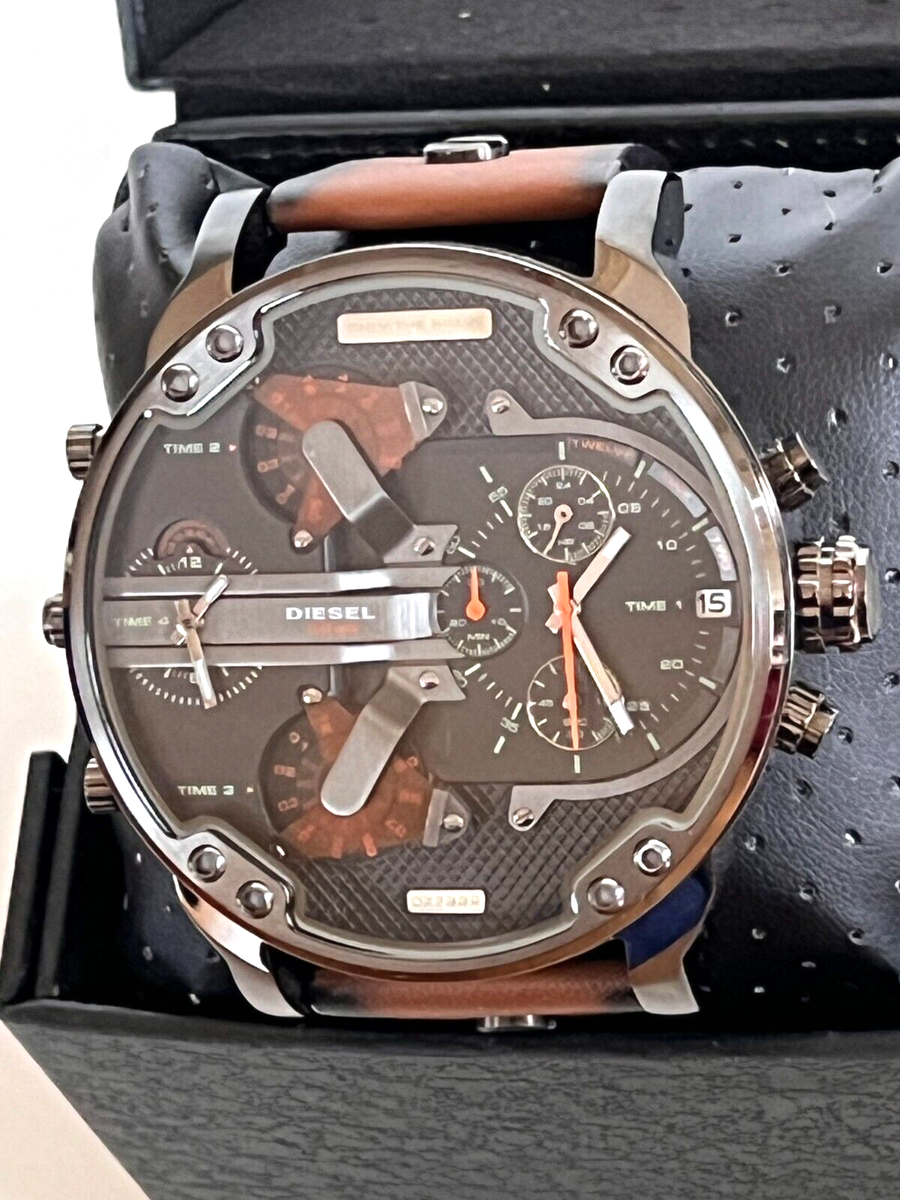 DIESEL DZ7332 Mr DADDY 2.0 Gunmetal/Brown Leather Strap 