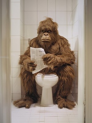 Lustiges Sasquatch auf Toilette mit Papier - Humorvolles Cryptid Badezimmer Poster A1-A
