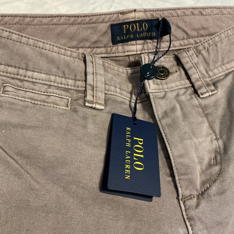 Polo Ralph Lauren 女式工装裤 2 码踝拉链口袋,棕褐色,紧身版型 — 第 2/4 张图片