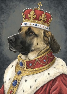 Königliches Hundeporträt mit Krone und Regalgewand - majestätische aristokratische Wandkunst