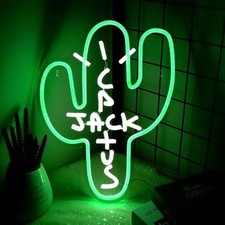 Cactus Jack Neon Sign - Decor Dimmable Green Jack Cactus Neon Light Up Wall A...