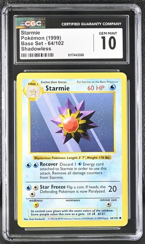 Starmie (Shadowless) graded CGC 10 for sale on eBay