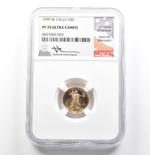 1999-W $5 American Gold Eagle Mercanti 1/10 Oz PF70 UCAM NGC *0080