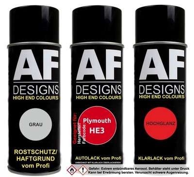 Spraydose Set für Plymouth HE3 Bright Red Autolack Klarlack Grundierung Spraydos
