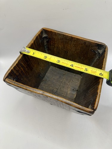 Antique Square wooden bowl Canted Primitive Rustic - Picture 10 of 11