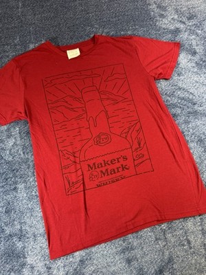 Makers Mark Shirt Men's Medium Red Short Sleeve Whiskey Bottle Art