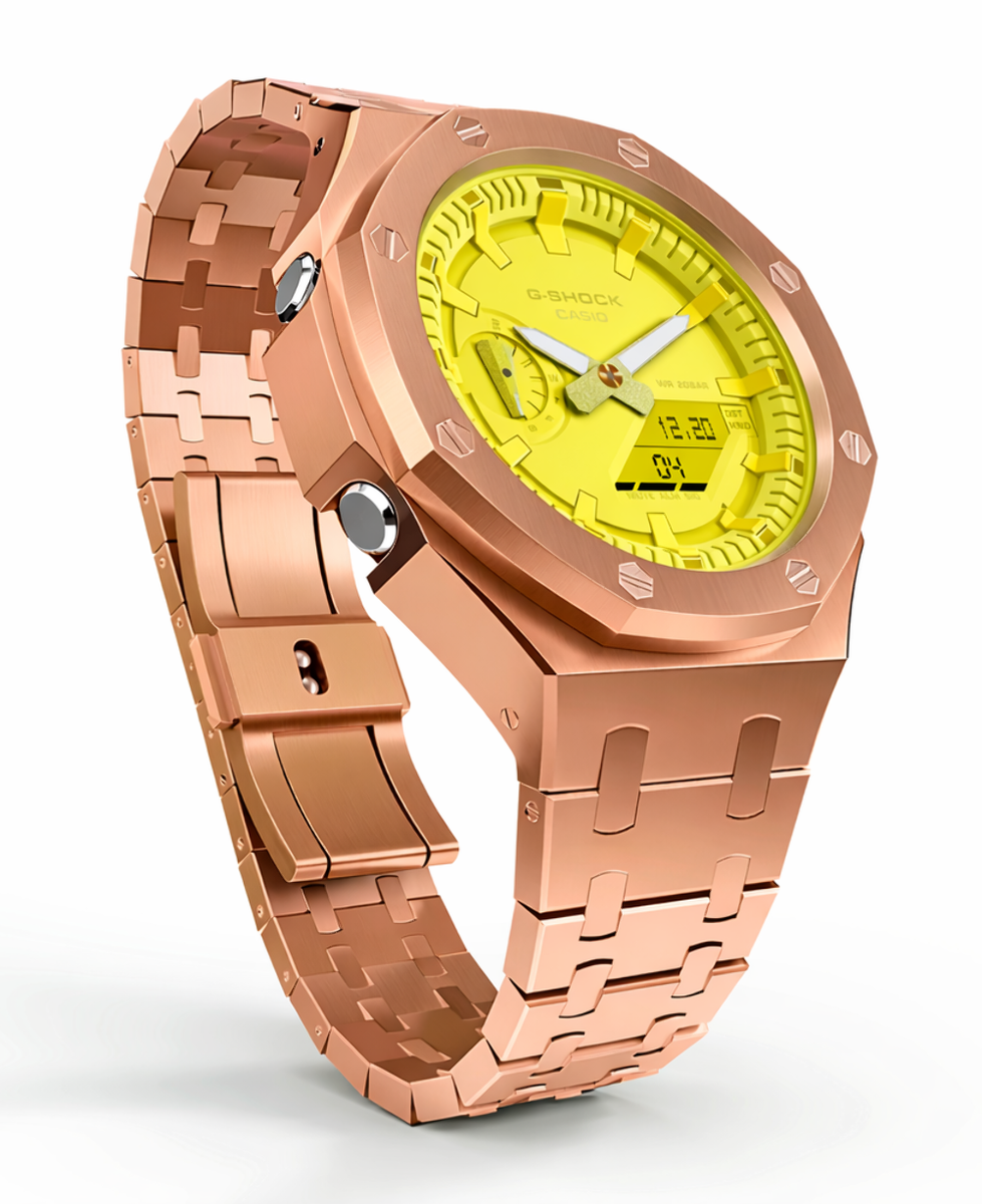 Casioak Custom Modded Metal Watch GA-2100-9A9 Mod Yellow Dial All