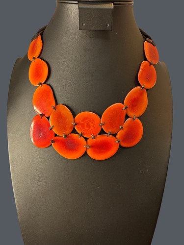 Women's Tagua Orange Bib Style Necklace