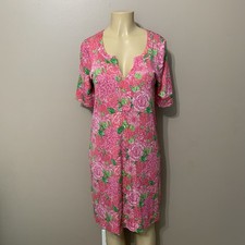 Lilly Pulitzer Women  s Sz 8 Daiquiri Pink Green Floral Print 100 Silk Dress