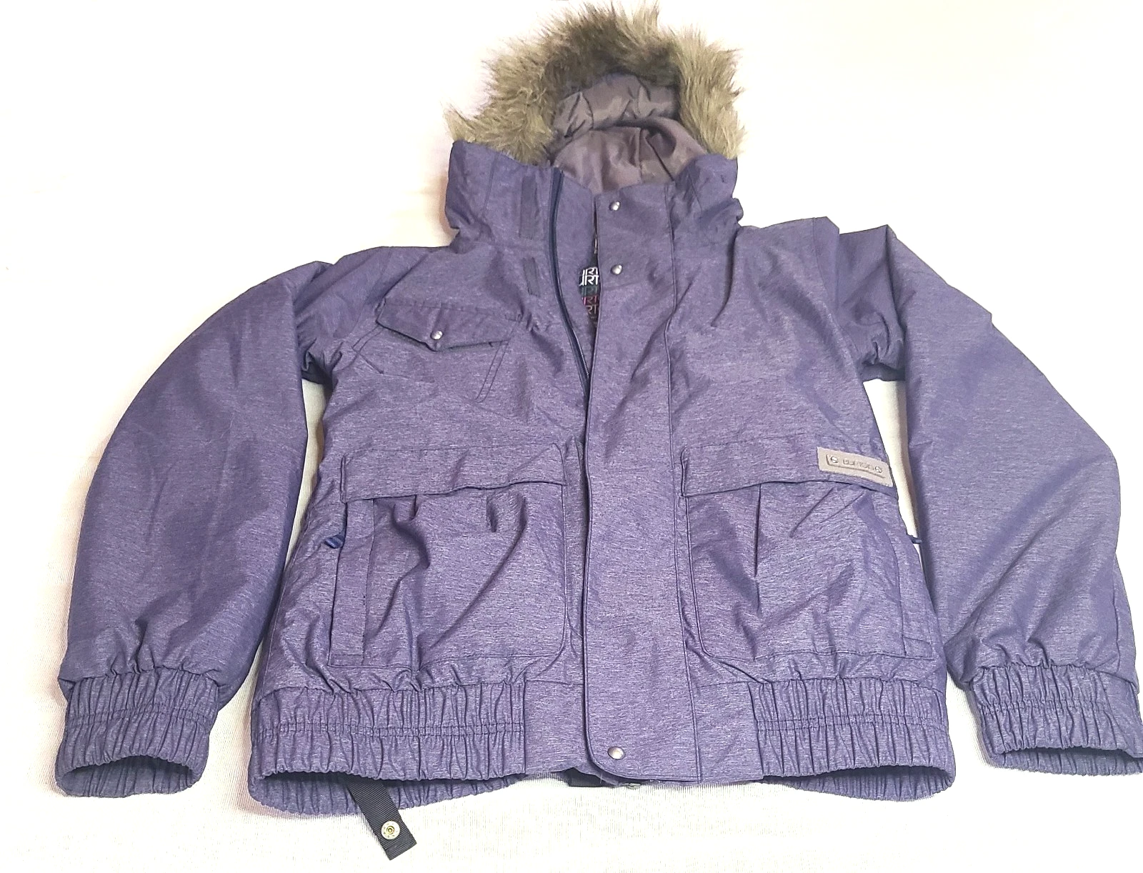 Burton Women's Da Nang Dryride Fur Snow Hooded Winter Bomber Jacket Blue Small