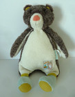E5. Doudou peluche MOULIN ROTY BISCOTTE ET POMPON OURS 30cm marron blanc - TTBE