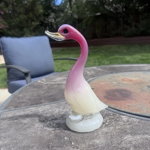 VINTAGE Murano Style Pink & White Art Blown Glass Swan