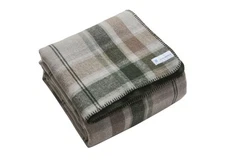 Luxe Bedding Premium Australian Wool Reversible Blanket-Olive Green Plaid