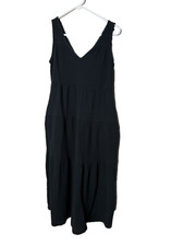 MARINE LAYER Black Gauze Tiered Midi Dress Sleeveless V Neck Pockets XS