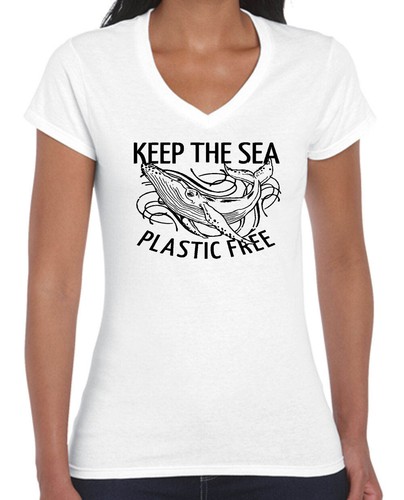 Keep the sea Free of plastic Whale t-shirt Humpback tee Designs Ladies T-Shirts - Picture 26 of 32