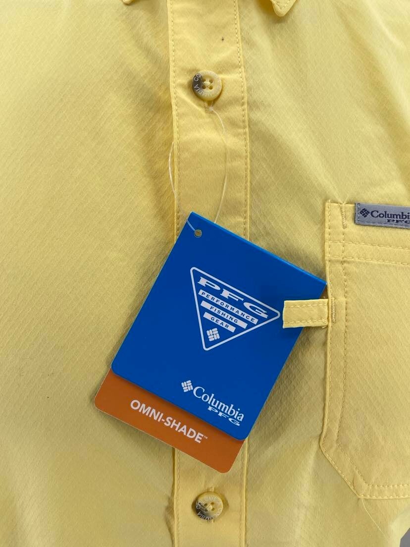 NEW Columbia Slack Tide Camp Short Sleeve PFG Yellow Button Up SS