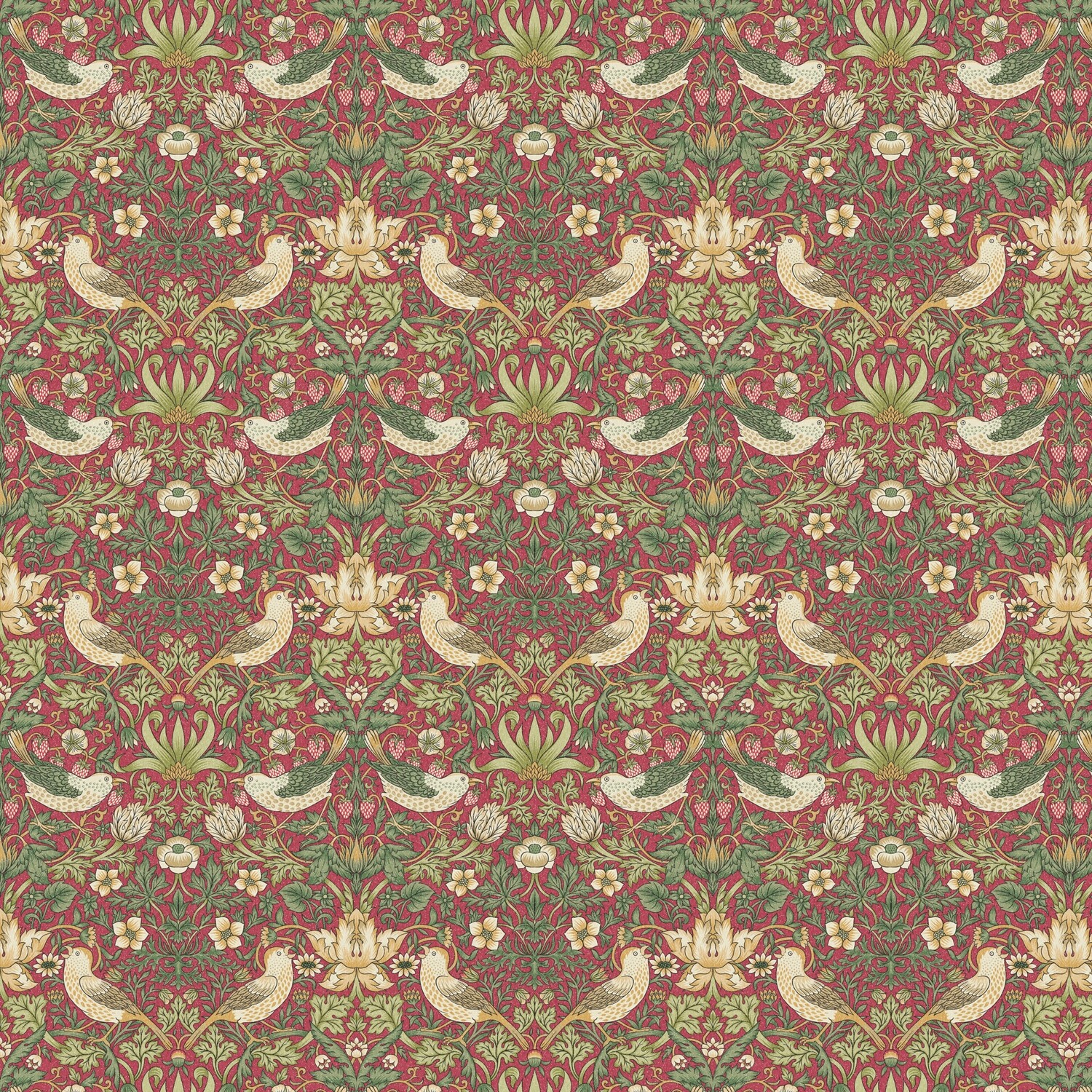 William Morris Fabric Strawberry Thief Crimson Furnishing Curtain