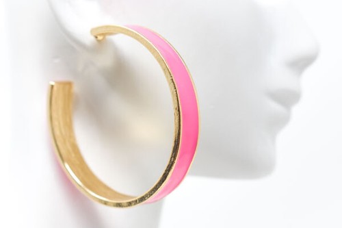 APPROX 2" NEON PINK METAL HOOP EARRINGS *SKANKY HOOPS* - Bild 11 von 11