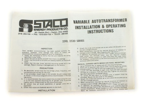 Staco 2510 Variable Autotransformer 120V / 140V @ 25 AMP Output - New Open Box - Picture 9 of 9