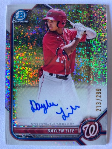 2022 Bowman Chrome Daylen Lile Speckle Refractor Autograph SP #213/299 Nationals