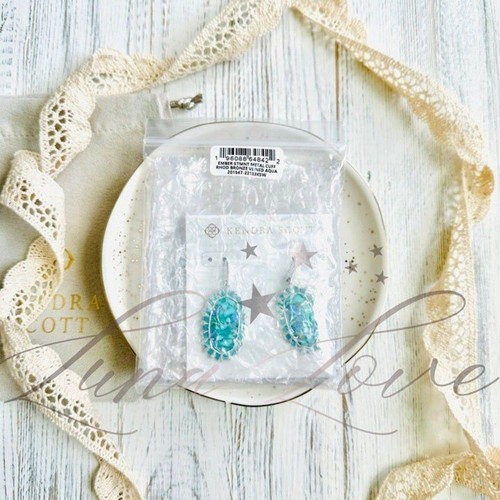 KENDRA SCOTT Dani Silver Frame Drop Earrings in Bronze Veined Aqua NWT - 第 2/5 張圖片