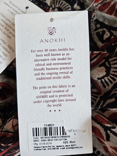 New with Tags ANOKHI Floral Cowl Neck Vest Top L Sleeveless Lightweight T-shirt - Picture 14 of 21