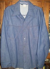 Vtg 70's 80's  Soft Blue Denim Shirt Jac sz Large LEE tag cut Retro Disco Look