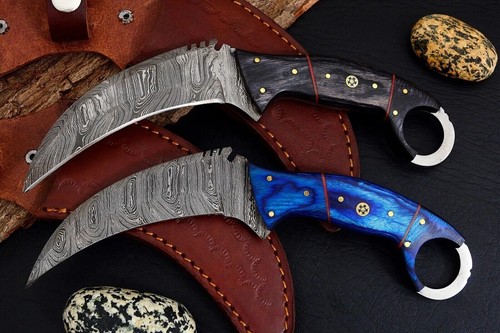LOT OF 50 9 INCH HANDMADE DAMASCUS STEEL KARAMBIT KNIFE WOOD HANDLE W/SHEATH - Picture 4 of 4