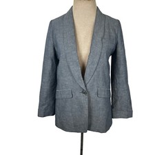 J. Crew size 4 blue linen Blend blazer jacket Women's One Button Relaxed Fit